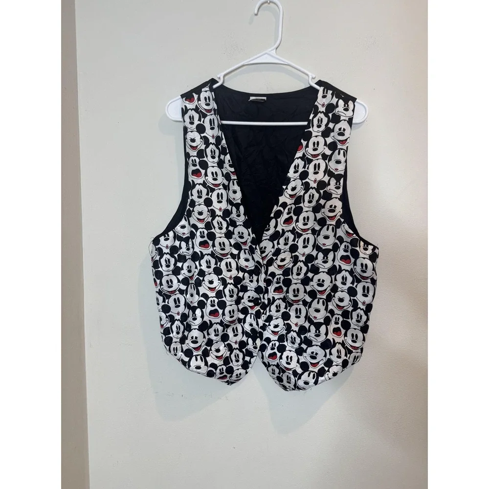 Vintage Mickey & Co Suit‎ Vest Mens Med Black Mickey Mouse Faces Novelty Cartoon